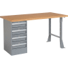 Global Industrial 60"W x 30"D Pedestal Workbench - 4 Drawers, Shop Top Square Edge - Gray