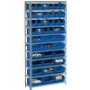 Global Industrial™ Steel Open Shelving with 28 Blue Plastic Stacking Bins 10 Shelves - 36x18x73