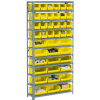 Global Industrial Steel Open Shelving - 16 Yellow Plastic Stacking Bins 5 Shelves - 36x12x39