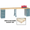 Global Industrial 120"W x 30"D Production Workbench - Maple, Cabinet, 4 Drawer, 1 Leg, Gray