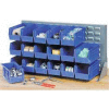 Global Industrial Louvered Bench Rack 36"W x 20"H - 22 of Blue Premium Stacking Bins