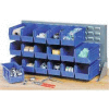 Global Industrial™ Louvered Bench Rack 36"W x 20"H - 22 of Blue Premium Stacking Bins