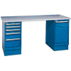 72x30 Square Plastic Pedestal Workbench with 5 Drawers & Cabinet