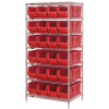 Quantum WR7-951 Chrome wire Shelving With 24 24"D Hopper Bins Red, 24x36x74