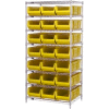 Quantum WR8-952 Chrome wire Shelving With 21 24"D Hopper Bins Yellow, 24x36x74