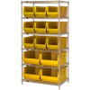 Quantum WR6-953954 Chrome wire Shelving With 13 24"D Hopper Bins Yellow, 24x36x74