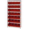 Global Industrial™ Chrome Wire Shelving With 28 Giant Plastic Stacking Bins Red, 36x14x74