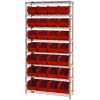 Global Industrial Chrome Wire Shelving With 28 Giant Plastic Stacking Bins Red, 36x14x74