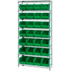 Chrome Wire Shelving With 28 Giant Plastic Stacking Bins Green, 36x14x74