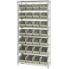 Chrome Wire Shelving With 28 Giant Plastic Stacking Bins Ivory, 36x14x74