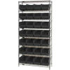 Global Industrial&#153; Chrome Wire Shelving With 28 Giant Plastic Stacking Bins Black, 36x14x74