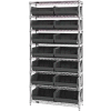 Chrome Wire Shelving With 14 Giant Plastic Stacking Bins Black, 36x14x74
