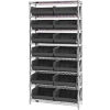 Global Industrial&#153; Chrome Wire Shelving With 14 Giant Plastic Stacking Bins Black, 36x14x74