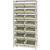 Global Industrial&#153; Chrome Wire Shelving With 14 Giant Plastic Stacking Bins Ivory, 36x14x74