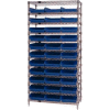 Global Industrial™ Chrome Wire Shelving with 33 4"H Plastic Shelf Bins Blue, 36x14x74