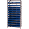 Global Industrial Chrome Wire Shelving with 33 4"H Plastic Shelf Bins Blue, 36x14x74