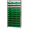 Global Industrial&#153; Chrome Wire Shelving with 33 4&quot;H Plastic Shelf Bins Green, 36x24x74