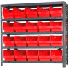 Quantum 1239-202 Steel Shelving With 20 6"H Shelf Bins Red, 36x12x39-5 Shelves