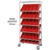 Global Industrial™ Easy Access Slant Shelf Chrome Wire Cart, 48 4"H Shelf Bins Red, 35Lx18Wx74H