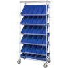 Global Industrial&#153; Easy Access Slant Shelf Chrome Wire Cart, 30 4&quot;H Shelf Bins BL, 36Lx18Wx74H