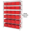 Global Industrial Chrome Wire Shelving With 24 6"H Grid Container Red, 60x24x74