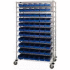 Global Industrial Chrome Wire Shelving with 140 4"H Plastic Shelf Bins Blue, 24x72x74
