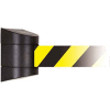 Tensabarrier Safety Crowd Control, Magnetic Mount Barrier, Blk W/ 15' Black/Yellow Retractable Belt