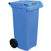 Global Industrial Mobile Trash Container with Lid - 32 Gallon Blue