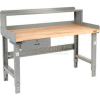 60"W x 30"D Maple Butcher Block Safety Edge Top Workbench with Drawer and Riser