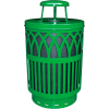 Covington Series 40 Gallon Steel Receptacle w/ Rain Cap & Plastic Base - Green - COV40P-RC-GN