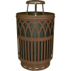 Covington Series 40 Gallon Steel Receptacle w/ Rain Cap & Plastic Base - Brown - COV40P-RC-BN