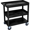 Luxor Plastic Utility Cart w/3 Shelves, 500 lb. Capacity, 35-1/4"L x 18"W x 37-1/4"H, Black