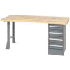 Global Industrial 96 x 30 Pedestal Workbench - 4 Drawers & Open Leg, Birch Block - Gray