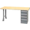 Global Industrial 96 x 30 Pedestal Workbench - 4 Drawers & Open Leg, Shop Top Square Edge Gray