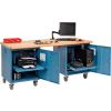 Global Industrial 72 x 30 Maple Safety Edge Mobile Pedestal Workbench Blue