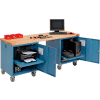 Global Industrial 72 x 24 Maple Square Edge Mobile Pedestal Workbench Blue
