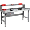 Global Industrial 72 x 30 Adj Height Workbench w/Drawer & Riser, Laminate Safety Top - Gray