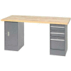 Global Industrial 96 x 30 Pedestal Workbench 2 Drawers and Cabinet, Laminate Square Edge Gray