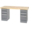 Global Industrial™ 96 x 30 Pedestal Workbench - 6 Drawers, Plastic Laminate Square Edge - Gray