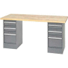 Global Industrial 96 x 30 Pedestal Workbench - 6 Drawers, Plastic Laminate Square Edge - Gray