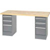 Global Industrial&#153; 96 x 30 Pedestal Workbench - 6 Drawers, Plastic Laminate Square Edge - Gray