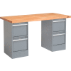 Global Industrial 72 x 30 Pedestal Workbench - 4 Drawers, Maple Block Square Edge - Gray