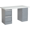 Global Industrial 60 x 30 Pedestal Workbench 2 Drawers and Cabinet, Laminate Safety Edge Gray