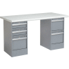 Global Industrial 60 x 30 Pedestal Workbench - 5 Drawers, Plastic Laminate Safety Edge - Gray