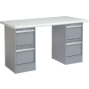 Global Industrial 60 x 30 Pedestal Workbench - 4 Drawers, Plastic Laminate Safety Edge - Gray