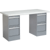 Global Industrial™ 60 x 30 Pedestal Workbench - 4 Drawers, Plastic Laminate Safety Edge - Gray