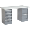 Global Industrial 72 x 30 Pedestal Workbench - 6 Drawers, Plastic Laminate Safety Edge - Gray