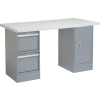 Global Industrial 72 x 30 Pedestal Workbench 2 Drawers and Cabinet, Laminate Safety Edge Gray