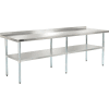18 Gauge 430 Stainless Steel Workbench 2" Backsplash - Galvanized Legs & Undershelf 96"W x 30"D