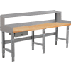 Global Industrial Workbench w/ Maple Square Edge Top & Riser, 96"W x 36"D, Gray